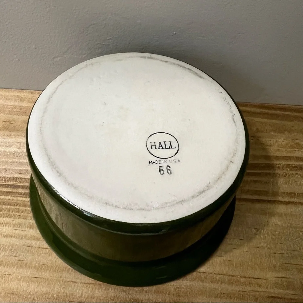 Vintage Hall China 66 Individual Casserole Dish with Lid in Green 6”